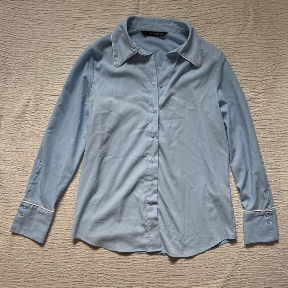 Zara Light Blue Button-Up Blouse